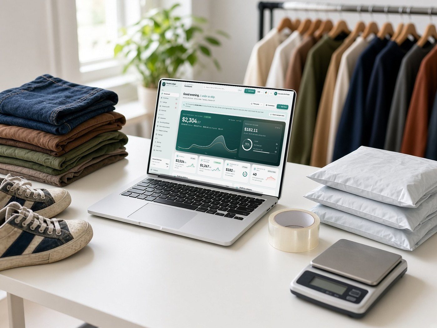 Reseller Inventory & Profit Tracker shown on a device (AI-generated lifestyle photo)